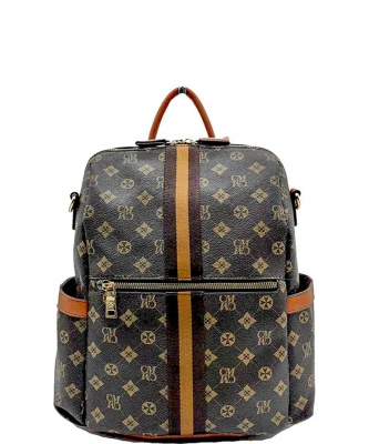 CM Monogram Striped Convertible Backpack CM-2706 BROWN